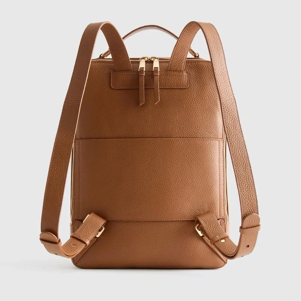 Quince NWOT Marlow Italian Leather Laptop Backpack in Cognac